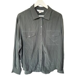 Jones New York Women's Silk Button Down Shirt Long Sleeve Utility Pockets Sz 16‎